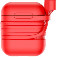 Чехол Baseus Silicone Case с держателем наушников для Airpods красный