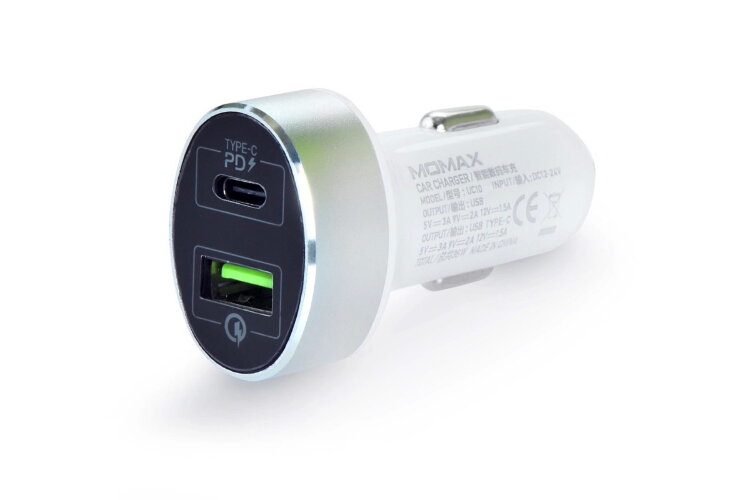 Автомобильное зарядное устройство Momax UC10 Dual USB, Type-C PD белая