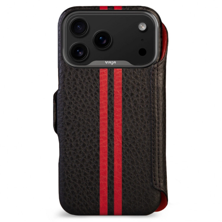 Кожаный чехол-книжка Vaja Wallet V-Mag для iPhone 17 Pro Max черный/красный (GTX Black and Rosso)