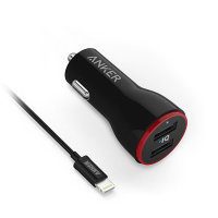 Автомобильное зарядное устройство Anker PowerDrive 2 + кабель Lightning (1 м) чёрное