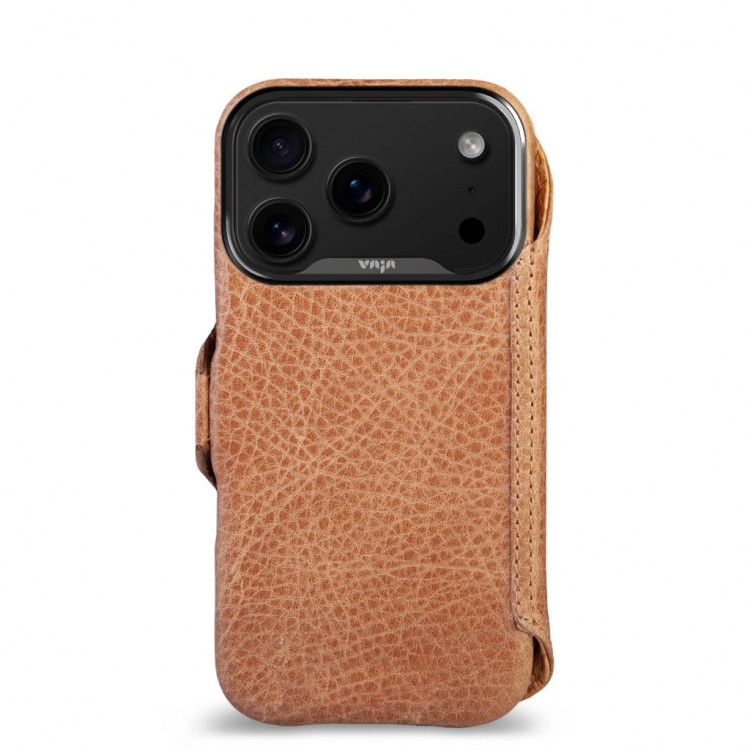 Кожаный чехол-книжка Vaja Wallet V-Mag для iPhone 17 Pro светло-коричневый (Pull Up Camel)