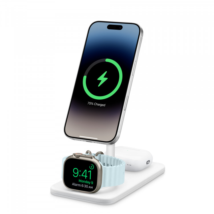 Беспроводное зарядное устройство Twelve South HiRise 3 Deluxe 3-in-1 Wireless Charging Stand белое