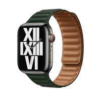 Ремешок Gurdini Leather Link для Apple Watch 42/44/45/49 мм зеленый (Sequoia Green)