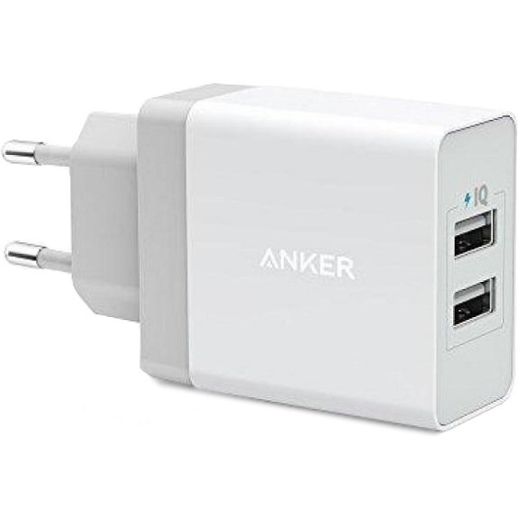 Сетевое зарядное устройство Anker PowerPort 2 24W белое