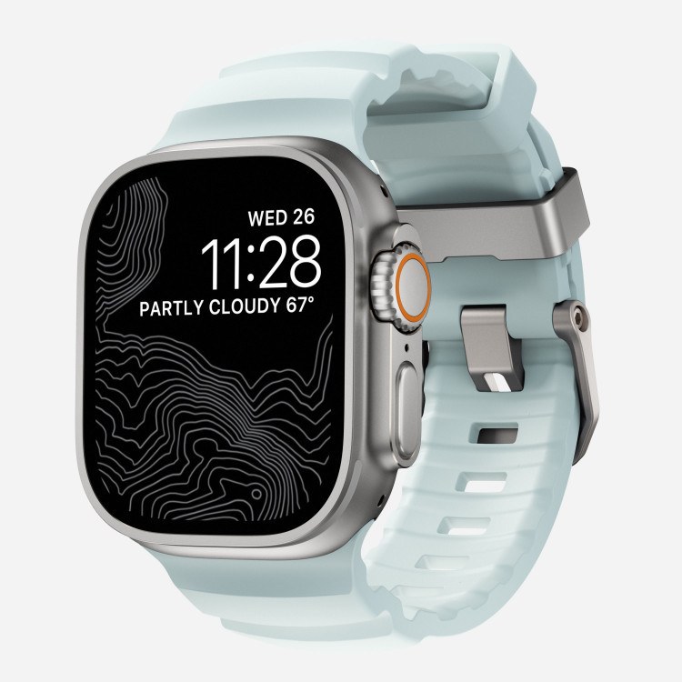 Ремешок Nomad Rocky Point Band для Apple Watch 49/46/45/44 мм светящийся голубой/титан (Icy Blue Glow/Natural)