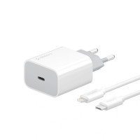 Сетевое зарядное устройство Deppa 18 Вт и кабель MFi USB-C/Lightning (USB-C PD 3.0) белое