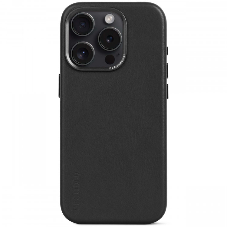 Чехол Decoded Leather Back Cover с MagSafe для iPhone 15 Pro черный (Black)