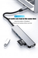 Адаптер Gurdini USB-C Slim Multi-Port Adapter (Type-C to PD/HDMI 4K/USB3.0/SD/microSD) серый