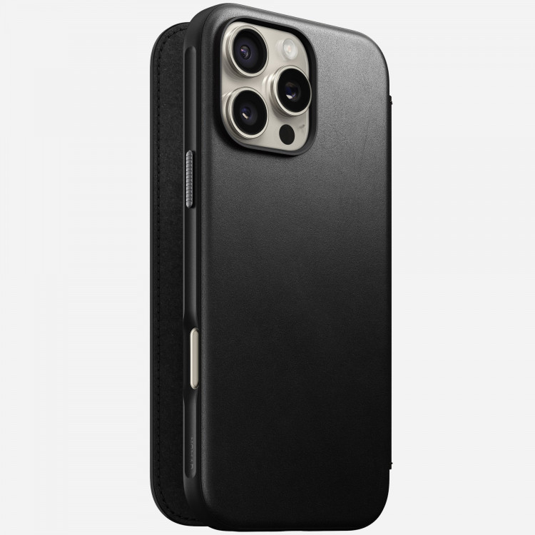 Кожаный чехол-книжка Nomad Modern Leather Folio с MagSafe для iPhone 16 Pro Max черный (Black)