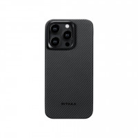 Чехол PITAKA MagEZ Case 4 для iPhone 15 Pro черно-серый узкое плетение 600D Twill (KI1501PA)