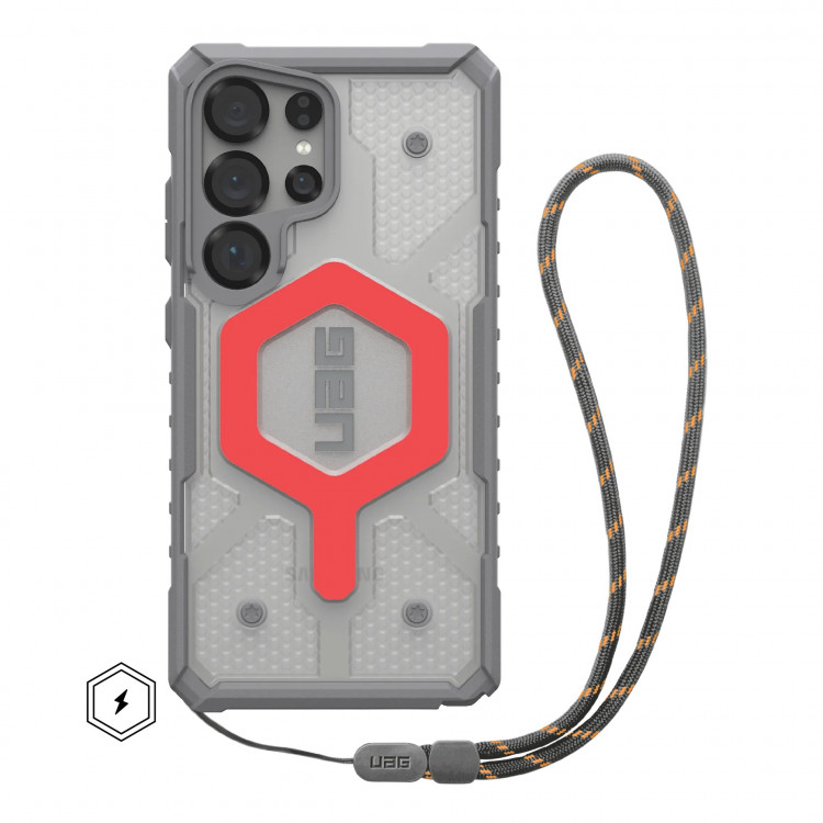 Чехол + ремешок UAG Pathfinder Clear с MagSafe для Samsung Galaxy S25 Ultra красный (Active Lava Case + Active Lava Lanyard)