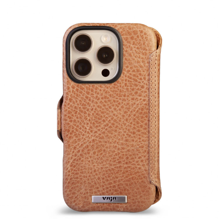 Кожаный чехол-книжка Vaja Wallet V-Mag для iPhone 16 Pro светло-коричневый (Pull Up Camel)