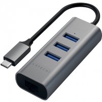 Переходник Satechi Type-C 2-in-1 USB 3.0 & Ethernet Aluminium Hub серый космос
