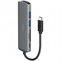 Адаптер Energea AluHub HD (USB-C PD 60 Вт, 2 USB-A 3.0, SD, microSD, HDMI 4K 30 Гц) темно-серный