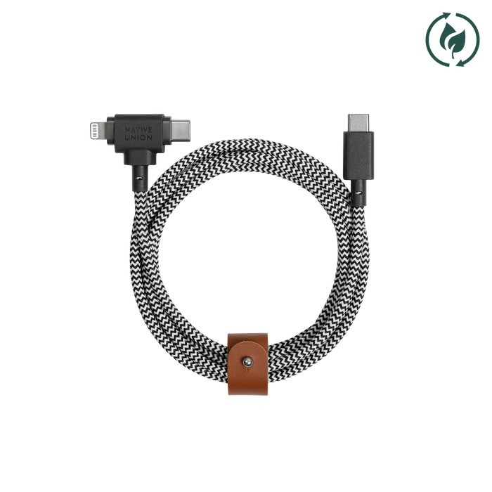 Кабель Native Union Belt Cable Duo USB-C to USB-C & Lightning 1.5 м зебра