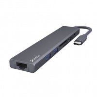Адаптер Deppa USB-C (USB-C PD 100 Вт, 2 USB-A 3.0, SD, microSD, HDMI 4K 30 Гц, Gigabit Ethernet) графит