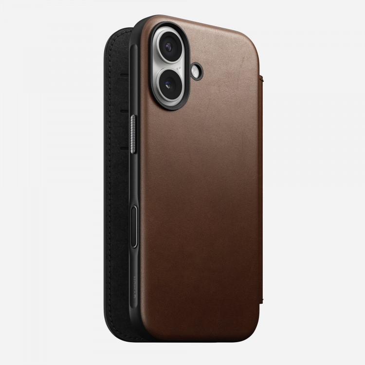 Кожаный чехол-книжка Nomad Modern Leather Folio для iPhone 17 коричневый (Brown)